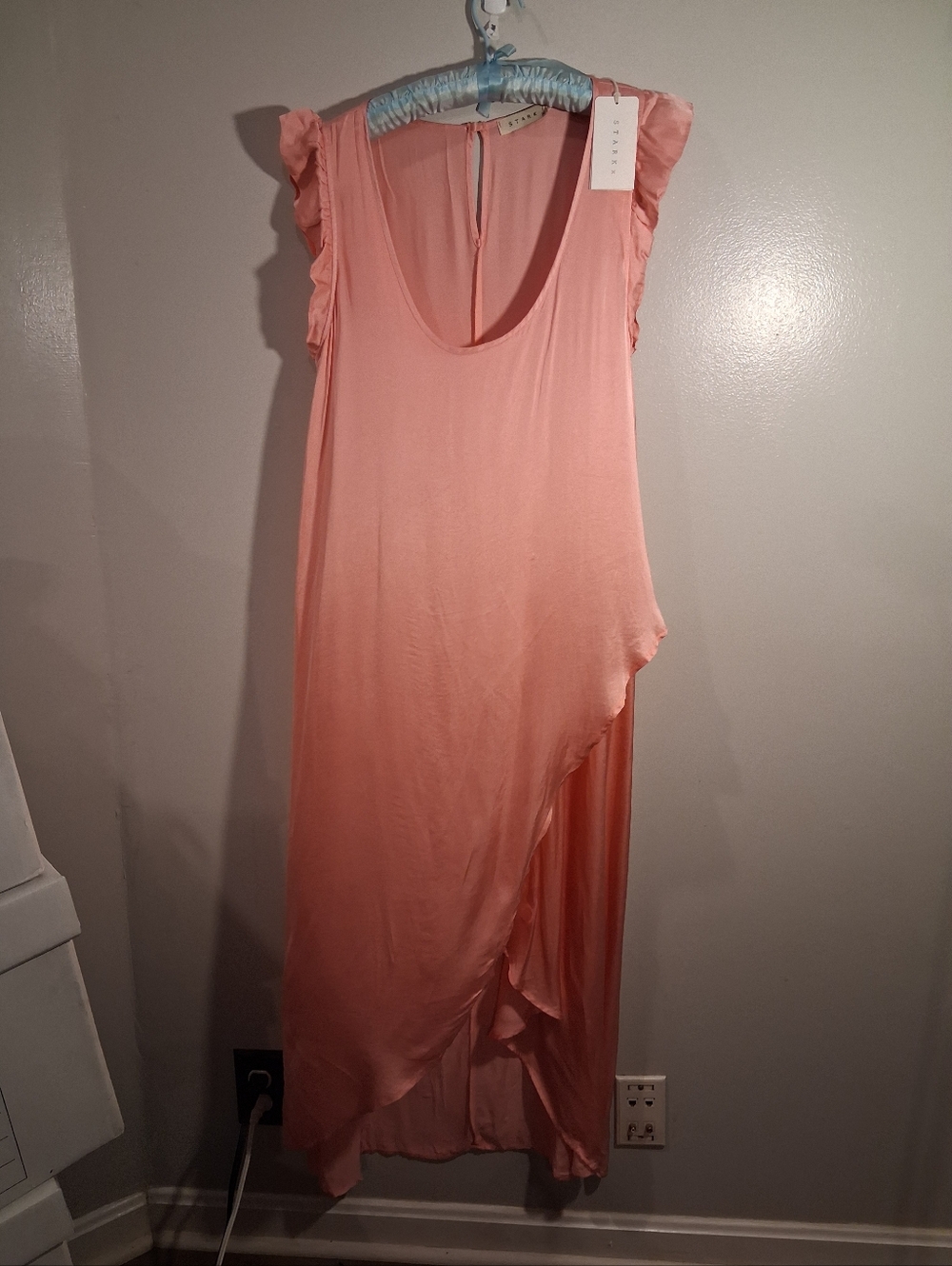 NWT Stark X Blush Pink Ruffle Sleeve Asymmetric Maxi Dress Sz M